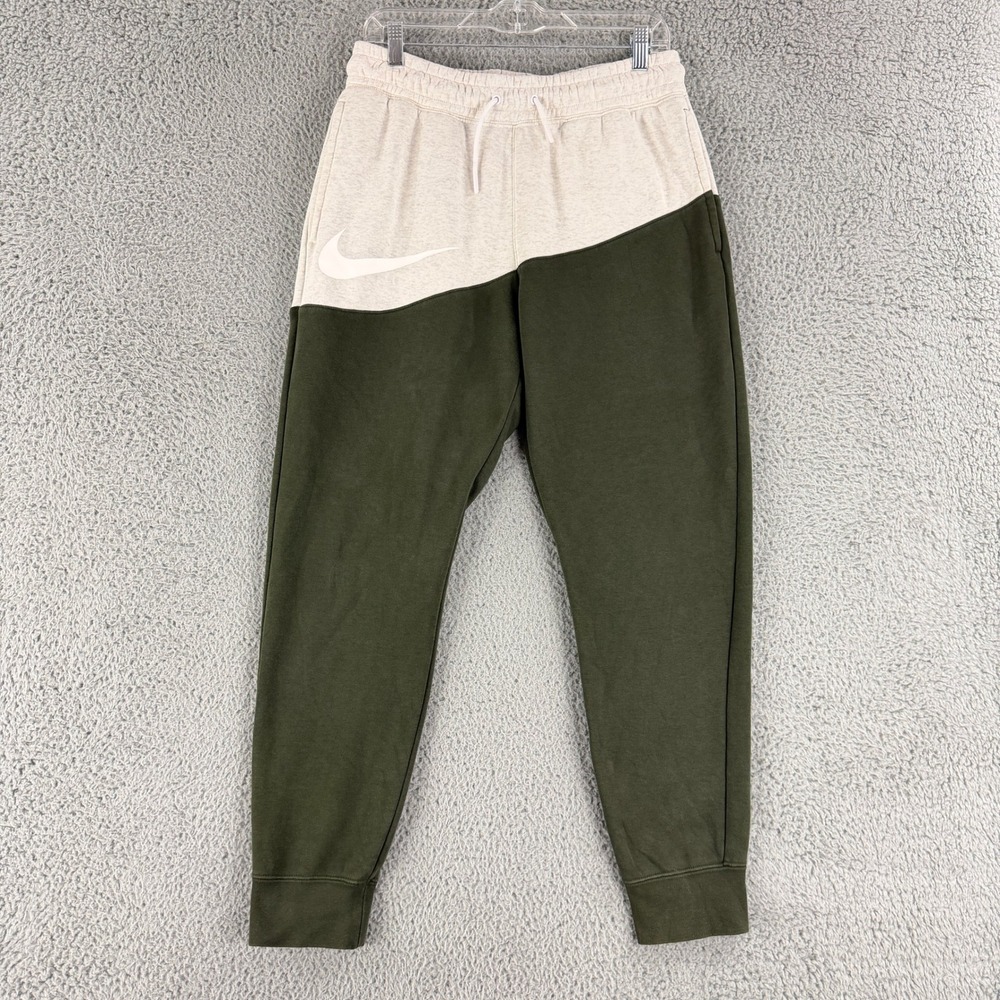 Nike Swoosh Joggers Mens M Olive Green Grey Colorblock Fleece Pants CZ4928-141
